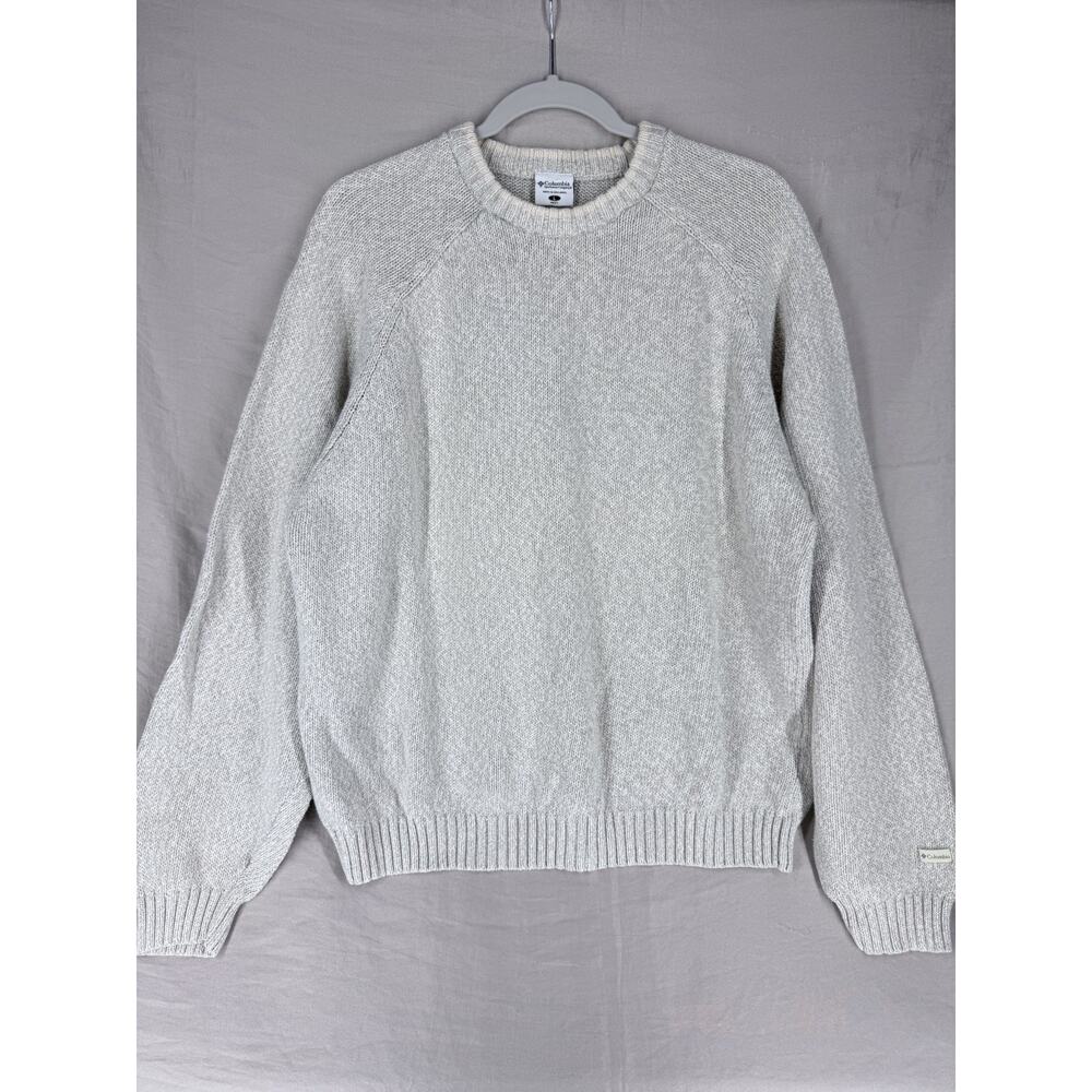 Columbia Men's Long Sleeve Crewneck Sweater Cream Tan Cotton Size Large